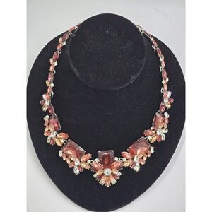 Charter Club Statement Necklace bronze amber color Crystal Rhinestone Collar